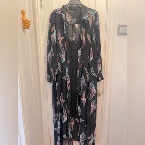 City chic long sleeve sheer multi-colored feather print dress